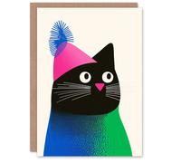 Wee Blue Coo Pet Winter Knit Hat Bold Modern Cat Lover Xmas Blank Christmas Card Wee Blue Coo Multicolor