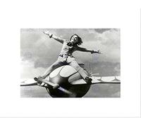 Wee Blue Coo PHOTO BLACK WHITE AIRPLANE HAPPY WOMAN RIDING SKY FRAMED ART PRINT B12X7578