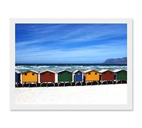 Wee Blue Coo Photo Bright Painted Beach Huts Ocean England UK Artwork Framed Wall Art Print A4