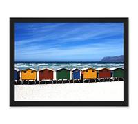 Wee Blue Coo Photo Bright Painted Beach Huts Ocean England UK Artwork Framed Wall Art Print A4