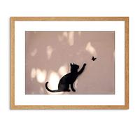 Wee Blue Coo Photo Cat Butterfly Silhouette Graffiti Framed Wall Art Print