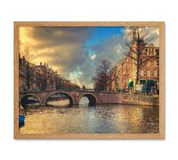 Wee Blue Coo Photo Cityscape Amsterdam Canal Bridge Art Print Framed Poster Wall Decor 12X16 Inch