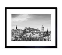 Wee Blue Coo Photo Cityscape Edinburgh Castle Rooftops Black White Framed Wall Art Print