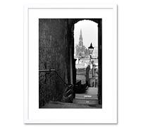 Wee Blue Coo Photo Cityscape Edinburgh Royal Mile Lane Black White Framed Wall Art Print