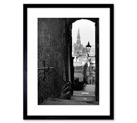 Wee Blue Coo Photo Cityscape Edinburgh Royal Mile Lane Black White Framed Wall Art Print