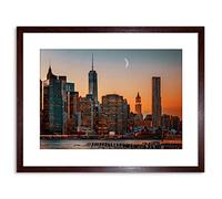 Wee Blue Coo Photo Cityscape New York City USA Moon Over Manhattan Framed Wall Art Print