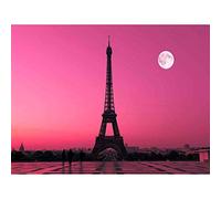 Wee Blue Coo Photo Cityscape Paris France Dawn Pink Moon Eiffel Tower Art Print Poster Wall Decor 12X16 Inch