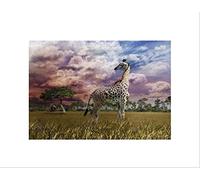 Wee Blue Coo Photo Composition Animal Giraffe Elephant Storm Clouds Africa Art Wall Art Print