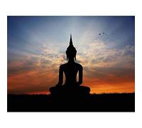 Wee Blue Coo Photo Composition Buddha Statue Sunset Silhouette Art Print Poster Wall Decor 12X16 Inch