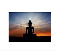 Wee Blue Coo PHOTO COMPOSITION BUDDHA STATUE SUNSET SILHOUETTE FRAMED ART PRINT B12X8270
