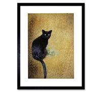 Wee Blue Coo Photo Composition Cat Black Flower Yellow Cool Picture Framed Wall Art Print