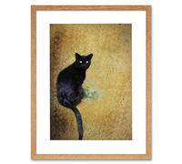 Wee Blue Coo Photo Composition Cat Black Flower Yellow Cool Picture Framed Wall Art Print