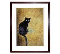 Wee Blue Coo Photo Composition Cat Black Flower Yellow Cool Picture Framed Wall Art Print