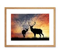 Wee Blue Coo Photo Composition Deer Silhouette Sunset Sky Stag Framed Print Picture F12X814