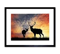Wee Blue Coo Photo Composition Deer Silhouette Sunset Sky Stag Picture Framed Wall Art Print