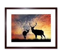 Wee Blue Coo Photo Composition Deer Silhouette Sunset Sky Stag Picture Framed Wall Art Print