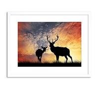 Wee Blue Coo Photo Composition Deer Silhouette Sunset Stag Framed Wall Art Print