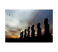 Wee Blue Coo Photo Composition Landmark Moai Easter Island Silhouette Wall Art Print