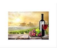 Wee Blue Coo Photo Composition Wine Grapes Vines Sun Bottle Wall Art Print