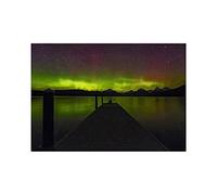 Wee Blue Coo Photo Dark Lake Pier Aurora Stars 12x16 Wall Art Print