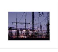 Wee Blue Coo PHOTO ELECTRICITY PYLONS SILHOUETTE POWER ENERGY SUNSET FRAMED PRINT B12X8497