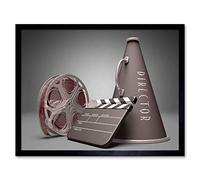 Wee Blue Coo Photo Film Director Equipment Clapperboard Reel Megaphone Art Print Framed Poster Wall Decor 12X16 Inch