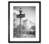Wee Blue Coo Photo Landmark Metro Sign Paris Black White Framed Wall Art Print