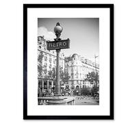 Wee Blue Coo Photo Landmark Retro Metro Sign Paris France Black White Framed Wall Art Print