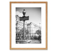 Wee Blue Coo Photo Landmark Retro Metro Sign Paris France Black White Framed Wall Art Print