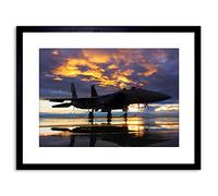 Wee Blue Coo Photo Military Aircraft Fighter Bomber Jet Sunset Framed Wall Art Print