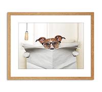 Wee Blue Coo Photo Mock Jack Russell Toilet Reading Newspaper Art Print Framed Poster Wall Decor 9x7 inch