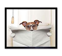 Wee Blue Coo Photo Mock Up Jack Russell Toilet Reading Newspaper Affiche Art Print Framed Poster Wall Decor 12X16 Inch