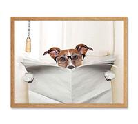 Wee Blue Coo Photo Mock Up Jack Russell Toilet Reading Newspaper Affiche Art Print Framed Poster Wall Decor 12X16 Inch