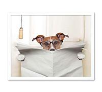 Wee Blue Coo Photo Mock Up Jack Russell Toilet Reading Newspaper Affiche Art Print Framed Poster Wall Decor 12X16 Inch