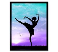 Wee Blue Coo Photo Mock Up Silhouette Sunset Ballet Dancer Art Print Framed Poster Wall Decor 12X16 Inch