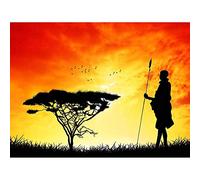 Wee Blue Coo Photo Mock Up Silhouette Sunset Masai Warrior Art Print Poster Wall Decor 12X16 Inch