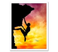 Wee Blue Coo Photo Mock Up Silhouette Sunset Rock Climbing Art Print Framed Poster Wall Decor 12X16 Inch