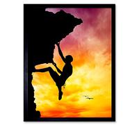 Wee Blue Coo Photo Mock Up Silhouette Sunset Rock Climbing Art Print Framed Poster Wall Decor 12X16 Inch