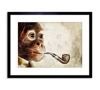 Wee Blue Coo Photo Painting Monkey Smoking Pipe Funny Framed Wall Art Print