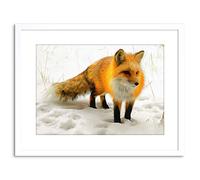 Wee Blue Coo Photo Painting Red Fox Winter Snow Cute Framed Wall Art Print