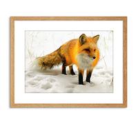 Wee Blue Coo Photo Painting Red Fox Winter Snow Cute Framed Wall Art Print