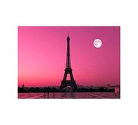 Wee Blue Coo Photo Paris France Dawn Pink Moon Eiffel Tower Picture Wall Art Print