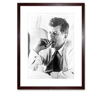 Wee Blue Coo Photo President John Kennedy Smoke Cigar JFK Picture Framed Wall Art Print