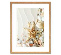 Wee Blue Coo Photo Sand Starfish Seashells Beach Summer Framed Wall Art Print