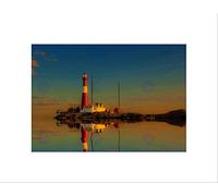 Wee Blue Coo Photo Seascape Lighthouse Reflection Red White Dusk Sunset Calm Wall Art Print
