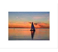 Wee Blue Coo Photo Seascape Oland Bridge Sweden Boat Sunset Clouds Wall Art Print