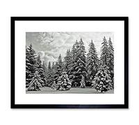 Wee Blue Coo Photo Snowy Forest Black White Pine Winter Framed Wall Art Print