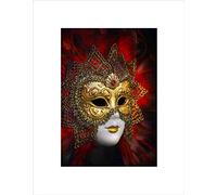 Wee Blue Coo PHOTO VENETIAN MASK CARNIVAL GOLD RED ORNATE DESIGN FRAMED ART PRINT B12X8348