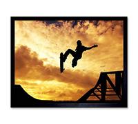 Wee Blue Coo Photograph Composition Sport Sunset Skateboard Silhouette Art Print Framed Poster Wall Decor 12X16 Inch