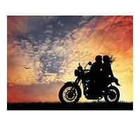 Wee Blue Coo Photograph Composition Sunset Motorbike Lovers Silhouette Art Print Poster Wall Decor 12X16 Inch